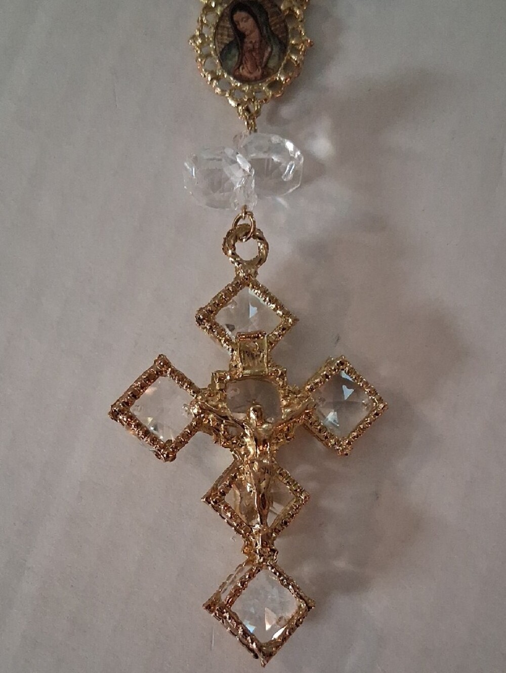 Gold-Tone Clear /Navy Bead Rosary Auto /Travel with Virgin Mary (C) - Picture 5 of 7